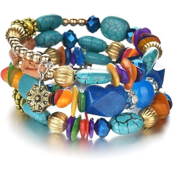 Boho Multilayer Irregular Agate Beads Charm Bracelets for Women Colorful - Picture 1 of 8